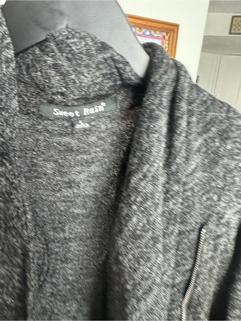 Sweet Rain Charcoal Gray Zip-Front Knit Cardigan Sweater Size Large